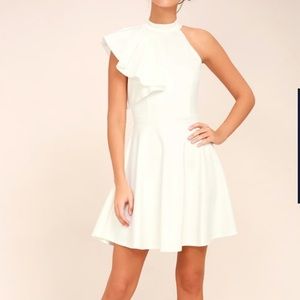 Lulus Chic Goals White One-Shoulder Skater Dress